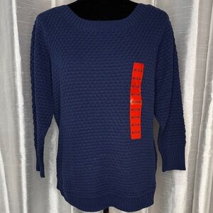 Fever British Blue Chunky Knit Boatneck 3/4 Sleeve Sweater Acrylic Blend Sz M